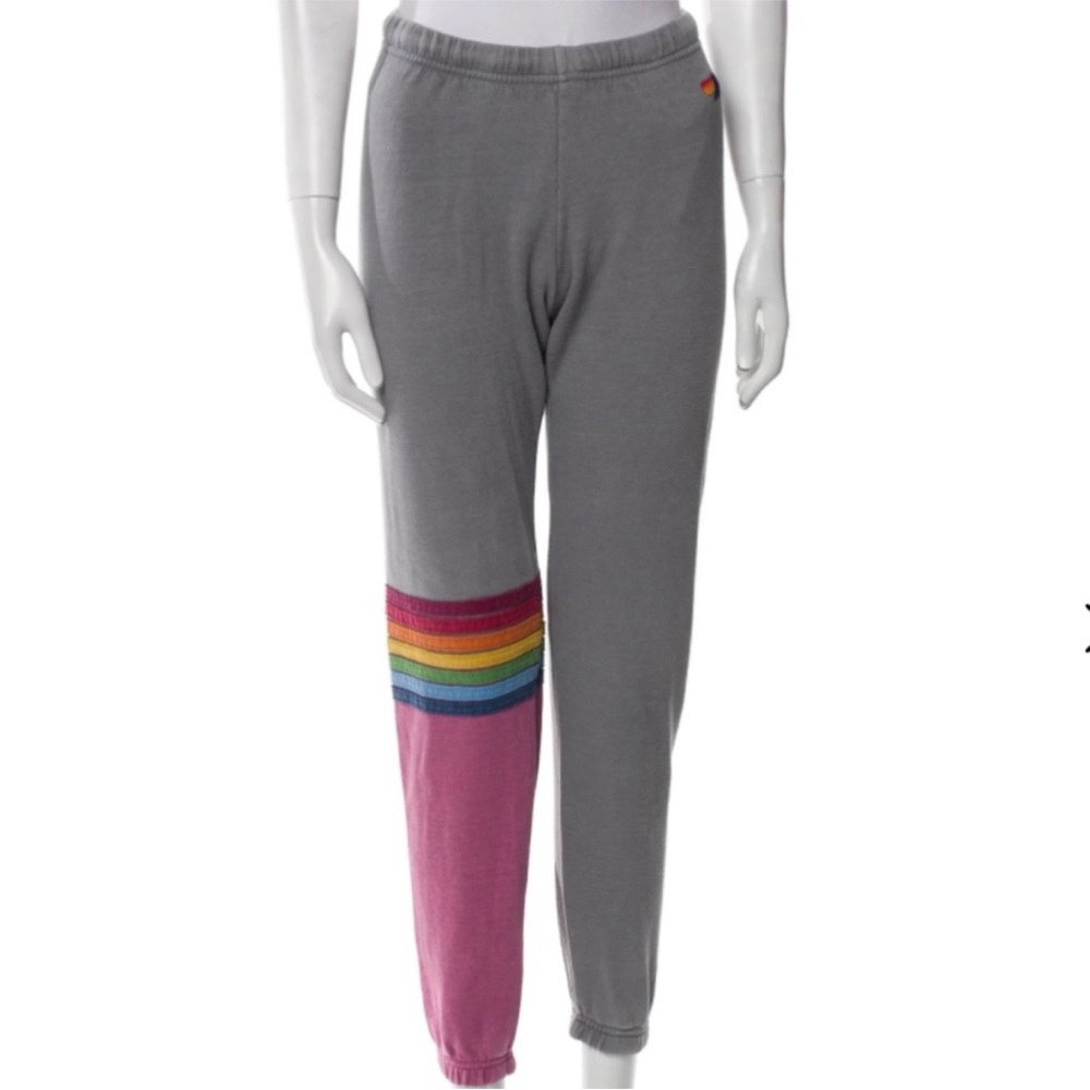Aviator Nation Gray Joggers with Rainbow Stripe